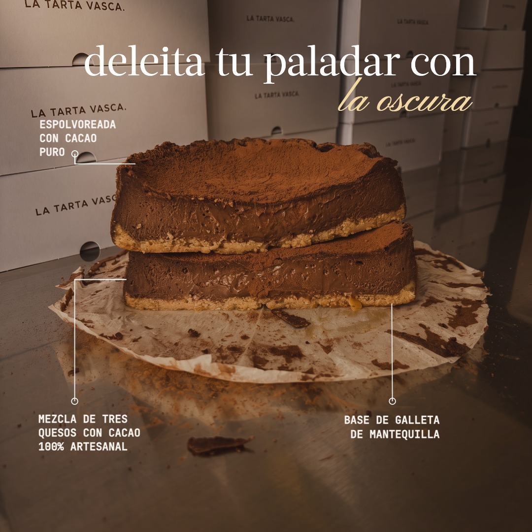 Anatomía de La Oscura — cacao puro con centro cremoso sobre base de galleta